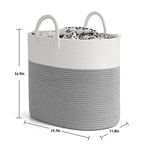 Indressme Tall Laundry Hamper With Handles, Cotton Rope Basket For Blankets Toys Yoga Mat, Dirty Clothes Basket Hampers For Bedroom Or Laundry, 19.7 X 11.8 X 16.9 Inches, Gray #TOP3