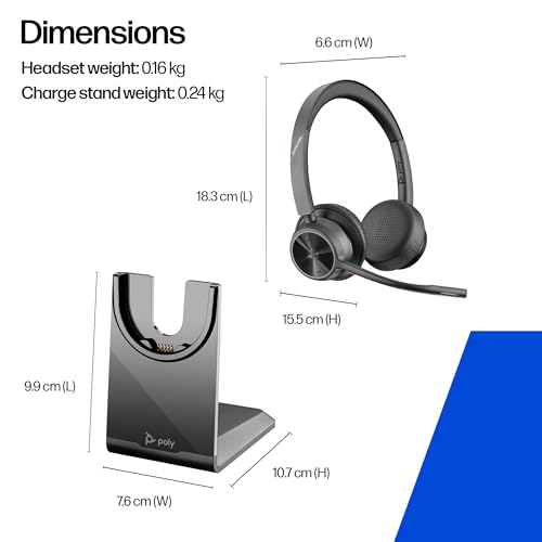 Image of Poly Voyager 4320 UC Wireless Headset & Charge Stand (Plantronics) - Stereo Headphones w /Noise-Canceling Boom Mic - Connect PC /Mac /Mobile via Bluetooth (Renewed)