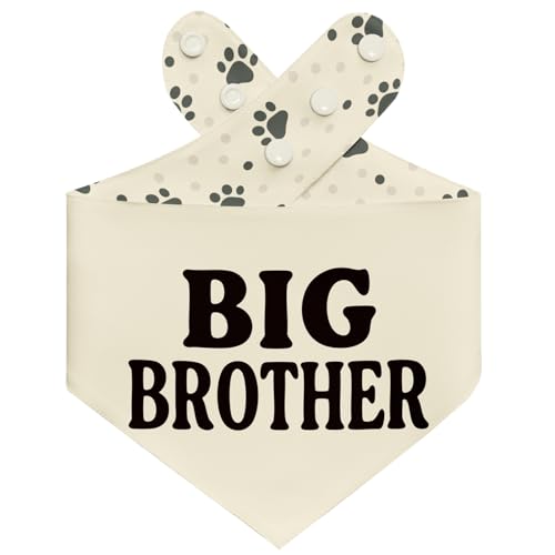 THLOH Big Brother Dog Bandana with Snap Buttons Double Layer Reversible Pet Scarf for Baby Announcement Gender Reveal Family Photos Adjustable Fit Gift (Beige Large)