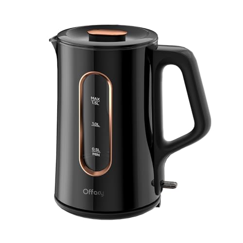 OFFACY 1.5L Double Wall Glass Electric Kettle 1200W Black