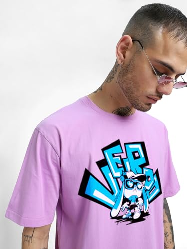 Image of Veirdo Pure Cotton Half Sleeve Round Neck Oversized Fit Graphic Print Royal Blue, Lilac & White T-Shirt Men /Boys (Available in from S to 2XL)