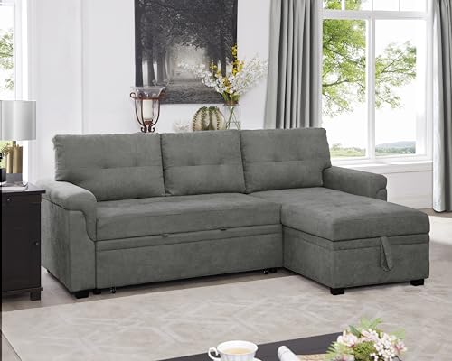 Naomi Home Jenny Sectional Sofa Sleeper with Storage Chaise, Tufted