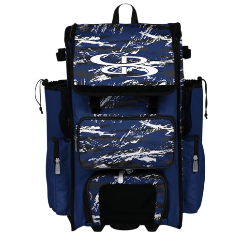 Boombah Rolling Superpack Baseball/Softball Gear Bag - Telescopic Handle - Holds 4 Bats - Wheeled Version - Razor Royal Blue/Black/White