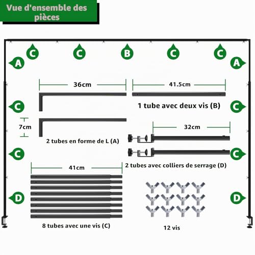 Arche de table réglable noire 73-247 cm avec pinces de fixation - 7