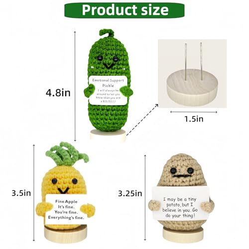 3 Pack Crochet Gift - Emotional Support Plush Toy with Inspirational Card and Base | Cute and Funny Christmas for Women, Girlfriend, Boyfriend, Teens