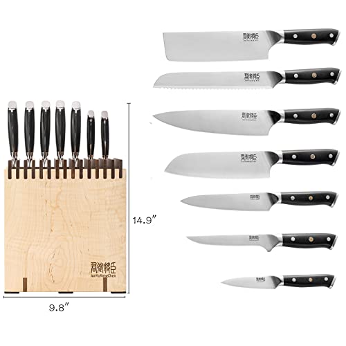 Kitchen Knife Set,8-Piece Knife Set With Block,High Carbon German Stainless Steel Knife Block Set,G10 Handle For Chef Knife Set And Natural Flame Wood Block,Handmade #TOP1