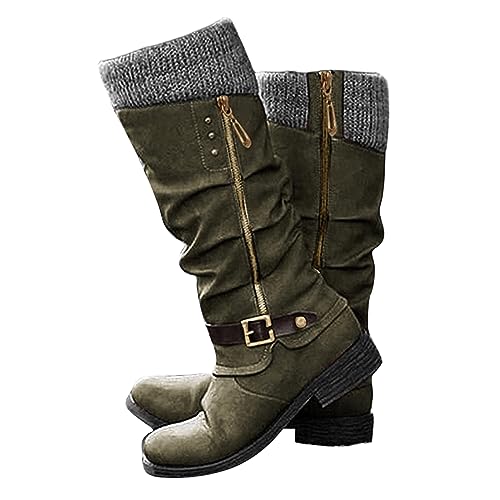 Ladmiple Boots For Women Ankle Booties Wide Width Mid Calf Low Heel Side Zip Combat Boots Motorcycle Riding Biker Boots