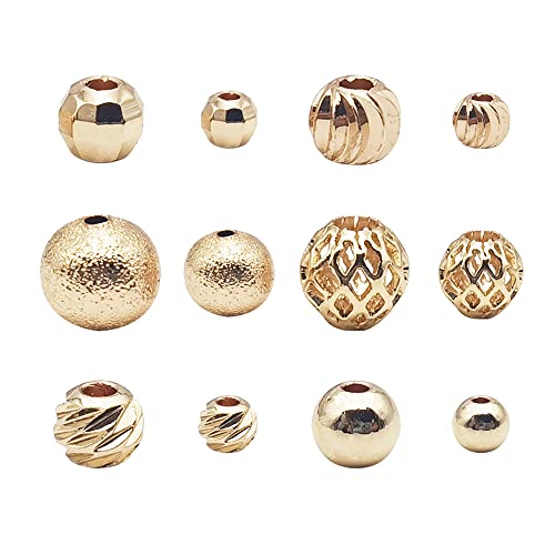 INSPIRELLE 120pcs Spacer Beads Gold Plated Long-Lasting Round and Oval Beads for Jewelry Bracelet Necklace Making