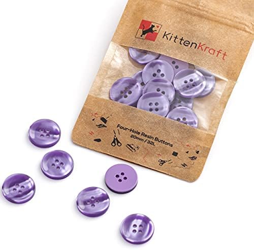 Kitten Kraft 4/5 Inch (20mm, 32L) Round Large 4-Hole Resin Buttons in 27 Colors, Notions for Crafting, Sewing, Replacement, Knitting Handmade Baby and Kids Sweaters (Lavender, 10 Buttons)