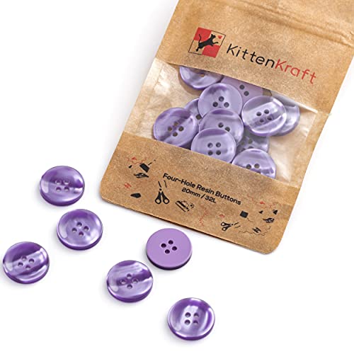 Kitten Kraft 4/5 Inch (20Mm, 32L) Round Large 4-Hole Resin Buttons In 27 Colors, Notions For Crafting, Sewing, Replacement, Knitting Handmade Baby And Kids Sweaters (Lavender, 10 Buttons) #TOP16