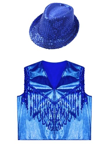 Kids Girls Boys Hip Hop jazz dance Sparkle Sequin Vest Tops with Hat Sleeveless Jacket Coat for Stage Performance3