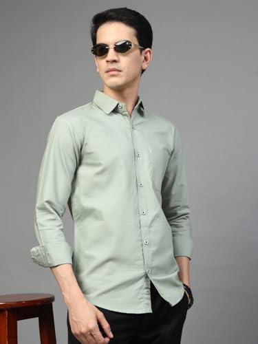 Image of Majestic Man Solid Cotton Casual Shirt - Slim Fit, Full Sleeves, Premium Button Closure