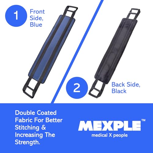 Image of LiftPro Patient Lifting Belt From MEXPLE | Patient Lifting Aid, Bed Transfer Nursing Sling Belt with 4 Handles, Safe Transfer from Bed, Sofa, Wheelchair, Car (36 inchx14 inch) - Premium Blue Color