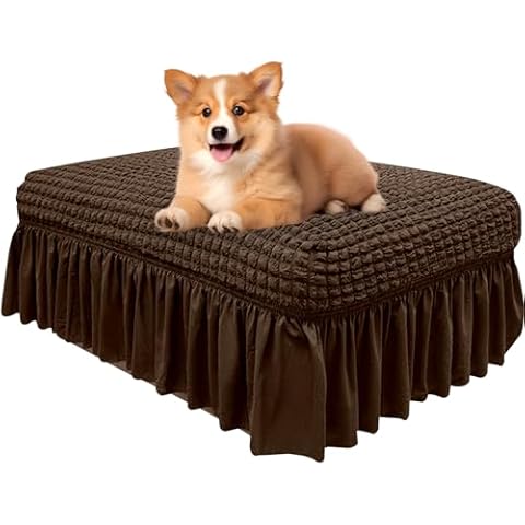 Vapor Fitness Ottoman Cover Square with Skirt, Seersucker Ottoman Cover Rectangular, Large Ottoman Covers Ottoman Slipcover for Living Room Bedroom-Coffee Cover