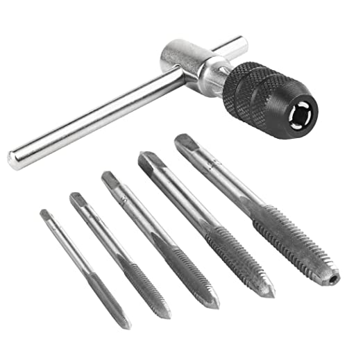 Treki 6pcs Kit de Clé à Tarauds à Main Métrique T Barre Tourne-à-gauche Réglable avec Taraudage à Filetage en Acier M3 M4 M5 M6 M8