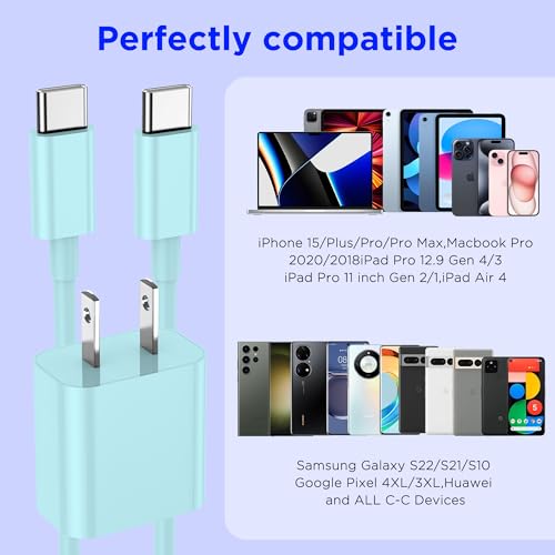 Image of iPhone 17 16 15 Charger Fast Charging,2Pack 20W Apple iPad USB C Wall Chrager Block with 6FT USB C to C Cable for iPhone 17 /Pro /Pro Max /17 Air / 16 /16 Pro /16 Pro Max /15 /Plus /Pro /Pro Max (Green)