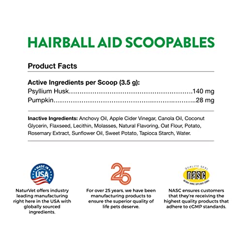 Naturvet Scoopables Hairball Aid For Cats - Helps Prevent & Eliminate Hairballs - Psyllium Husk & Pumpkin - Salmon Flavored Cat Health Supplement - Tastes Like Treats & Prevents Hairballs | 5.5Oz Bag #TOP7