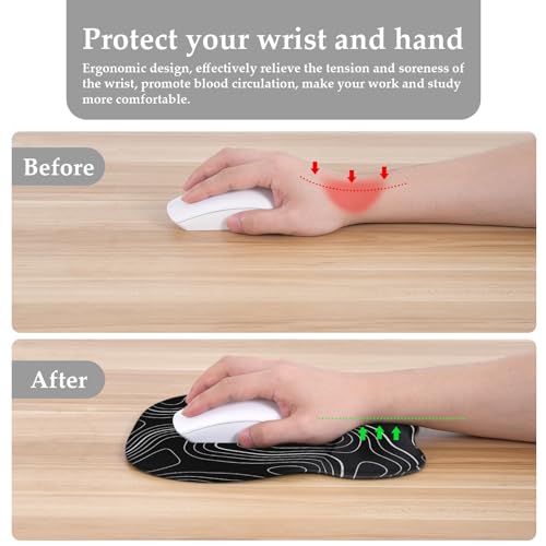 Image of EooCoo Ergonomic Mouse Pad with Wrist Support, Non-Slip Base Mouse Mat for Internet Cafe, Home & Office - Black Ripple