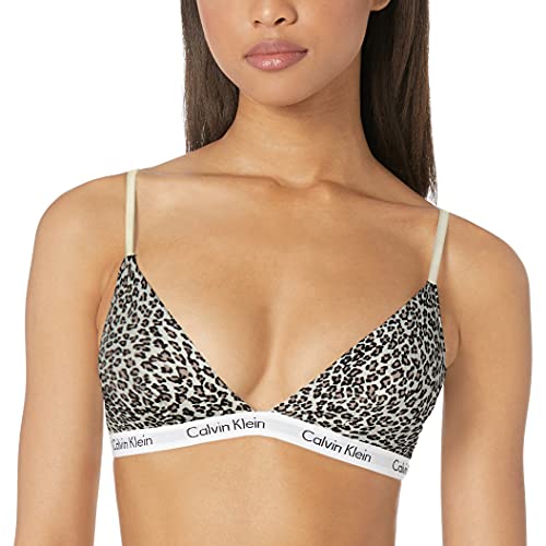 Calvin Klein Women's Carousel Triangle Bralette, Exquisite Leopard-Whisper White, Medium
