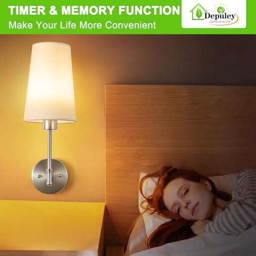 Image of Depuley Battery Operated Wall Sconce: 27 inch Set of 2 Wireless Wall Lights with Remote for Bedroom - Rechargeable 15 Colors Wall Lamp for Living Room Hallway Decor - Brushed Nickel