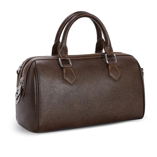 Image of HESHE Leather Crossbody Bags for Women Hobo Shoulder Bag Satchel Handbags | Genuine Leather,Removable Strap,Roomy Shoulder Bags Designer Boston Barrel Purse Ladies Daily Bag Crossbody Purse for Travel