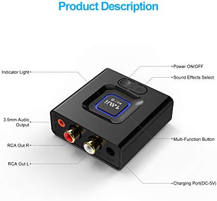 [2022]1Mii Bluetooth Receiver for HiFi, Bluetooth 5.0 Audio Adapter for Home Stereo Music Streaming System with AUX 3.5/ Phono RCA Output, Low Latency, Bass Mode, Works with Smart Phones and Tablets