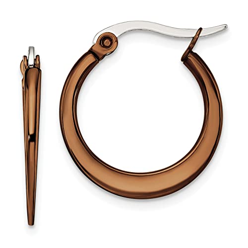 Avariah Chisel Stainless Steel Polished Brown IP-plated 19mm Diameter Tapered Hoop Earrings - 20mm