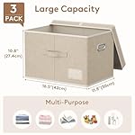 Lifewit Large Storage Bins with Lids, Fabric Foldable Storage Boxes with Handles, Decorative Closet Organizer, Stackable Cube Baskets Container for Bedroom, Office, Nursery, 3 Packs, Beige - Image 2