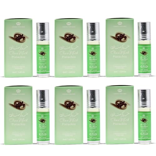 Image of Al-Rehab Choco Musk Pistachio Perfume Oil Roll-On - 6ml (0.2 oz) | Nutty Gourmand Fragrance with Pistachio, Chocolate & Vanilla | Sweet, Creamy & Addictive | Long-Lasting Scent (Box of 6)