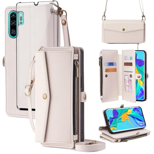 Coque Huawei P30 Pro anti-perte avec chaîne portefeuille et protection écran anti-rayure