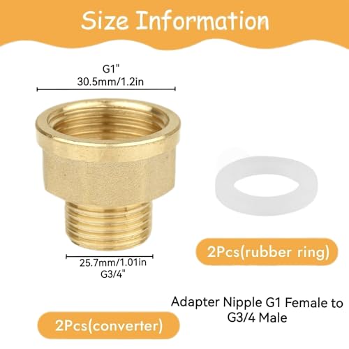 2 Stück Reduzierung 3/4 Zoll auf 1 Zoll,Reduzierverlängerung 3/4 Zoll Außen x 1 Zoll Innen aus Messing,AG/IG Reduzierstück mit Gummidichtung,Adapter für die Umwandlung von Rohrverbindungen