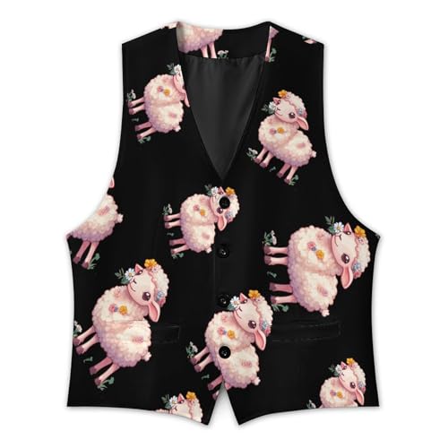 Cute Sheep with Flower Mens Slim Fit Suit Vest Dress Waistcoat Casual Business Vest3