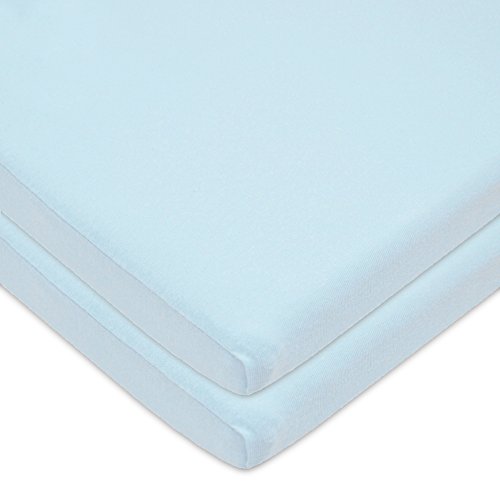American Baby Company 2 Pack 100% Cotton Knit Fitted 18" X 36" Cradle/Bassinet Sheet - Compatible With Mika Micky Bassinet,Baby Blue, Soft Breathable, For Boys And Girls #TOP4