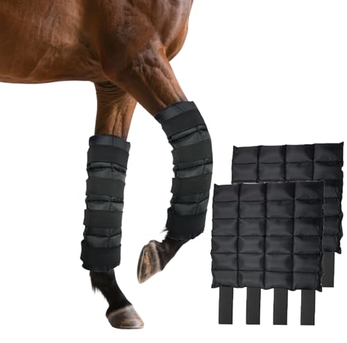Horse Ice Boot Wraps - Reusable Gel Ice Pack for Horses Boots | Cooling Boot for Horse Injuries& Post-Training, Hock, Knee & Ankle | Horse Supplies & Care Gift Ideas - 1 Pair/Black