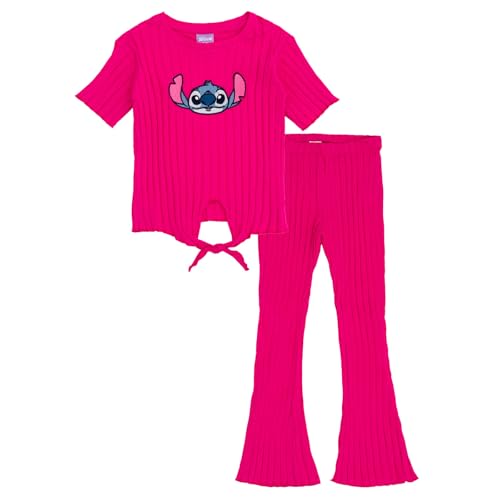 Disney Lilo & Stitch Little Girls Cropped Ribbed T-Shirt and Flare Pants Outfit Set Stitch/Pink 7-8