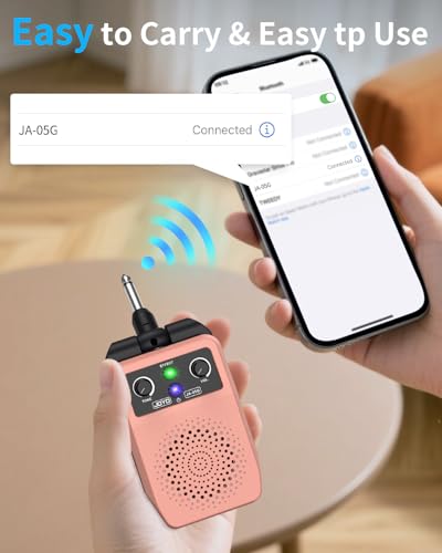 Image of JOYO Mini Guitar Amp 5W Portable - Rechargeable Bluetooth Combo Amplifier with Built-in Effects Compact Practice Amp for Electric Guitar Plug in, Pink (JA-05G)