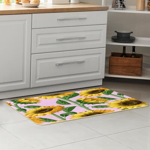 Tapete de cocina de 2 piezas VAPOKF con girasoles antideslizante lavable 7