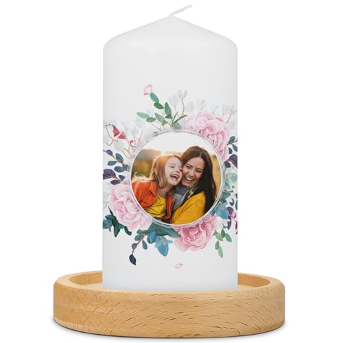 GRAVURZEILE Bedruckte kleine Kerze - Muttertag Foto - Personalisiert mit Foto & Wunschtext - Schönes Geschenk für Mama und Oma zum Muttertag - Geschenke für Sie - Stumpenkerze 120/58