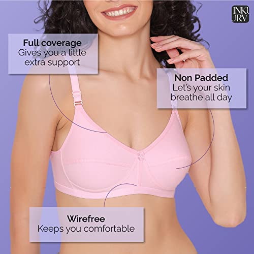 Image of INKURV Cotton Hosiery Bra for Women's Daily use, Full Coverage Bra for Regular wear, Non Padded, Non Wired Everyday Bra with Rich Cotton-Zoe Combo of 3