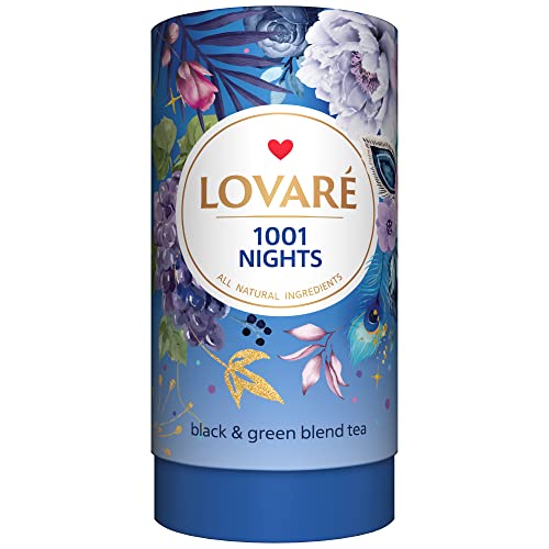 Loose Leafs Assorted Tea By Lovare Made In Ukraine - Black And Green, Floral, Passion Fruit, Huchlebbery Herbal Set With Flowers - Gift Box For Tea Lovers Men & Women - 80 G (1001 Nights) #TOP6