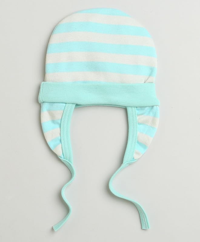Image of BUMZEE Mint & Multi Baby Girls Ear Flap Tying Cap Pack of 2 (Peb10083)