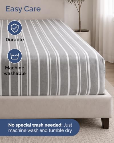 Image of CGK Linens 2 Pack Extra Deep Full Fitted Sheets - Grey Stripes