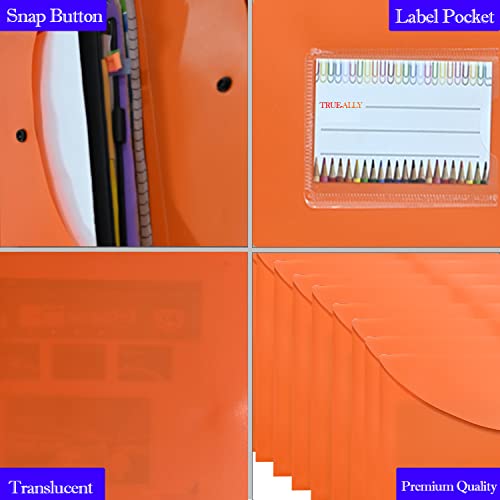 Image of True-Ally 5 pcs Bright Color Envelope Folder, Poly-Plastic A4 Documents File Storage Bag with Snap Button Certificate File Holder Document Folder for Certificates (Orange)