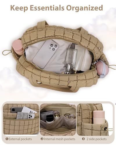 Quilted Duffle Bag for Women Cute Weekender Overnight Bags Lightweight Soft Puffer Travel Duffel Bags Carry On Gym Bag4