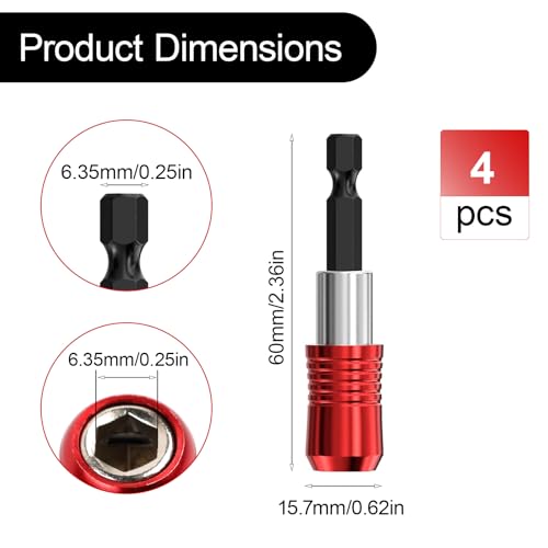 Schnellwechsel Bithalter Magnetisch: 4 Stück 60mm Bit Halter für 1/4-Zoll-Sechskantschaft,Bit Halterung Magnetisch für Bohrmaschine,Schraubendreher,Steckschlüsseladapter