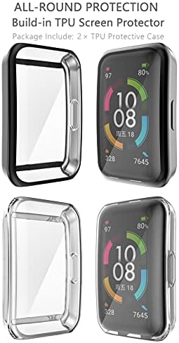 sciuU Protective Case compatible with HUAWEI Band 6 Fitness Tracker/Honor Band 6, [2 Pack] All-around Flexible TPU Case with Screen Protector, Soft Frame Shock Resistant Cover - Black + Clear