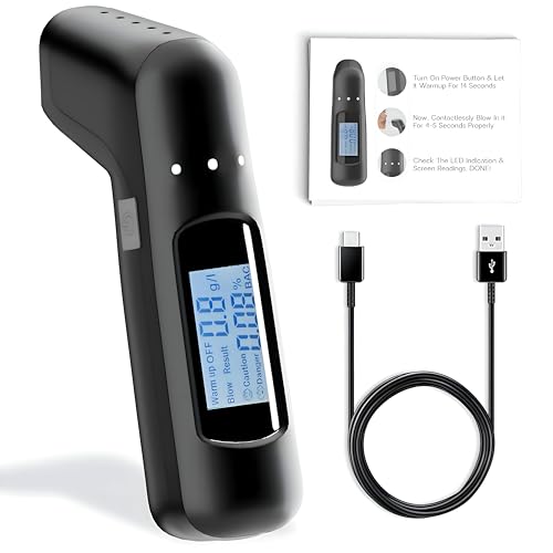 Image of DeWire Precision Alcohol Tester with USB Charging - High Accuracy Digital Breathalyzer with Color Alert System, Non-Contact Design, Bright Display Great for Personal and Proffesional Use
