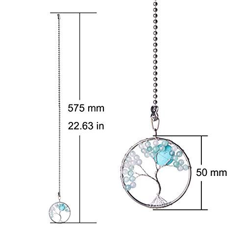 Image of LONGSHENG Blue Glass Beads Tree of Life Fan Pull Chain Fan Light Replacement Extender Pull Chain, Pack of 2