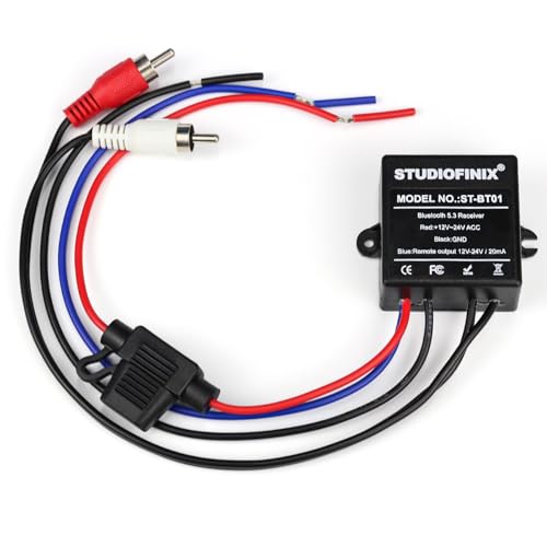 STUDIOFINIX Marine Bluetooth Receiver -BT 5.3 Remote Wireless Connectivity, IP67 Rated Waterproof Stero Male RCA Output for Vehicle of Boat,UTV,ATV, Motorcycles, Golf Carts