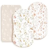 GRSSDER Stretchy Ultra Soft Fitted Bassinet Sheets 3 Pack, Universal Fit for Baby Cradle Moses Basket Oval Rectangle Mattress Safe and Snug, Beautiful Blush Pink Floral Bassinet Sheet for Girls